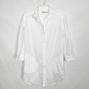 prAna Women's White Tunic Shirt XS 3/4 Sleeves Organic Cotton Natural Breathable